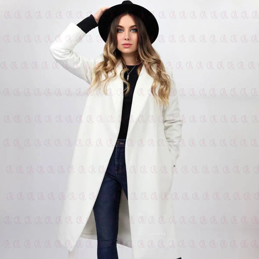 Simple White Coat with belt - EMY & ROSE Boutique 