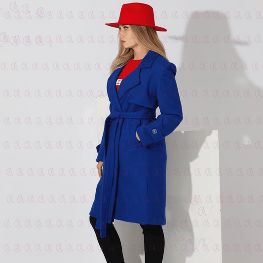 Simple Blue Coat With Belt - EMY & ROSE Boutique 
