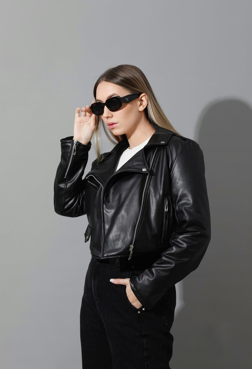 Faux Leather Biker Jacket - Black  - EMY & ROSE Boutique