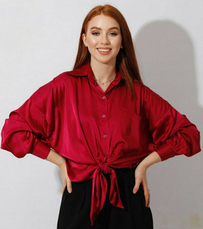 Knee Satin Oversized Shirt - Long Sleeves - Long Shirt - EMY & ROSE Boutique